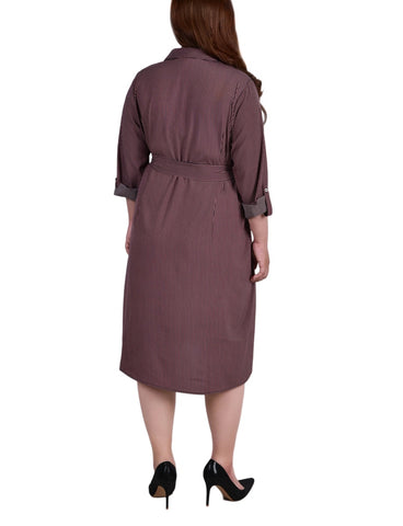 Plus Size Long Sleeve Roll Tab Shirtdress