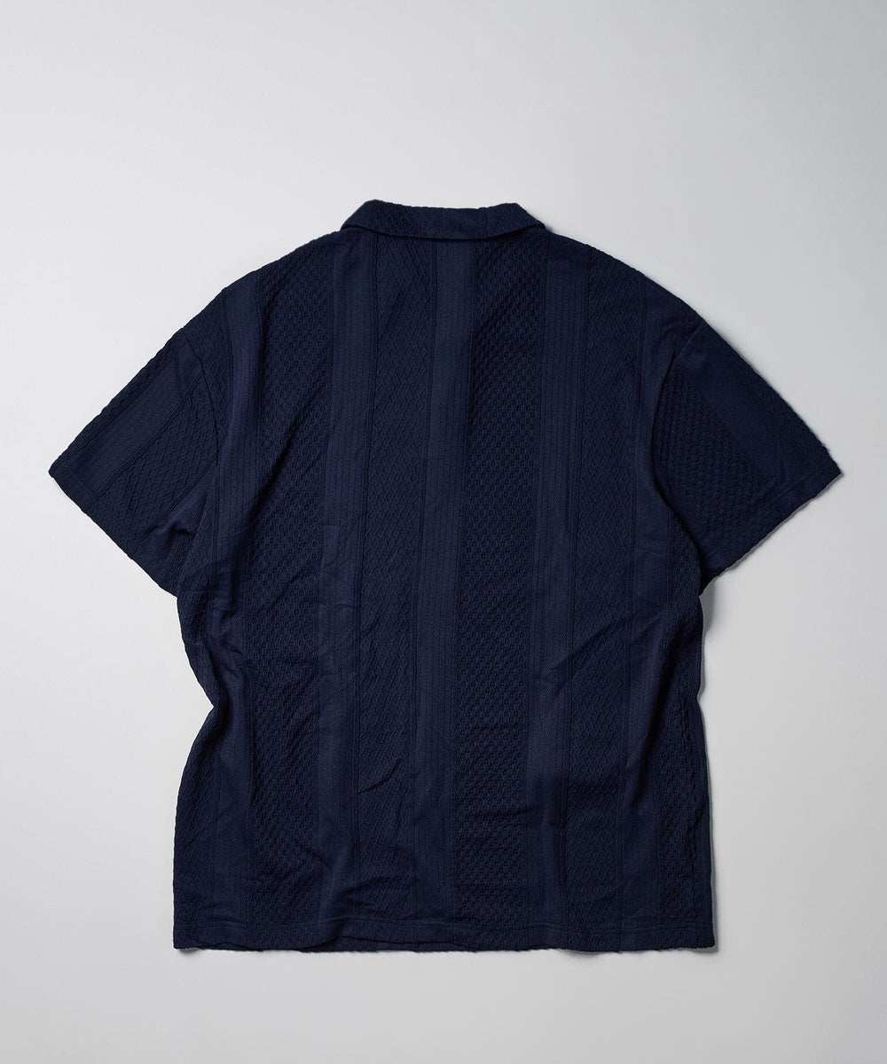  Reason Clothing Jacquard Knit Textured Polo Shirt - Navy - NAVY - Bonton