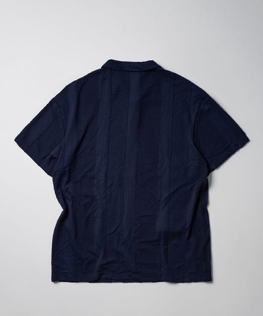 Jacquard Knit Textured Polo Shirt - Navy