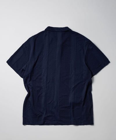 Jacquard Knit Textured Polo Shirt - Navy