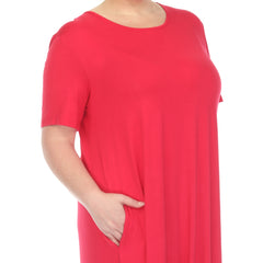 Plus Size Short Sleeve Pocket Swing Midi Dress