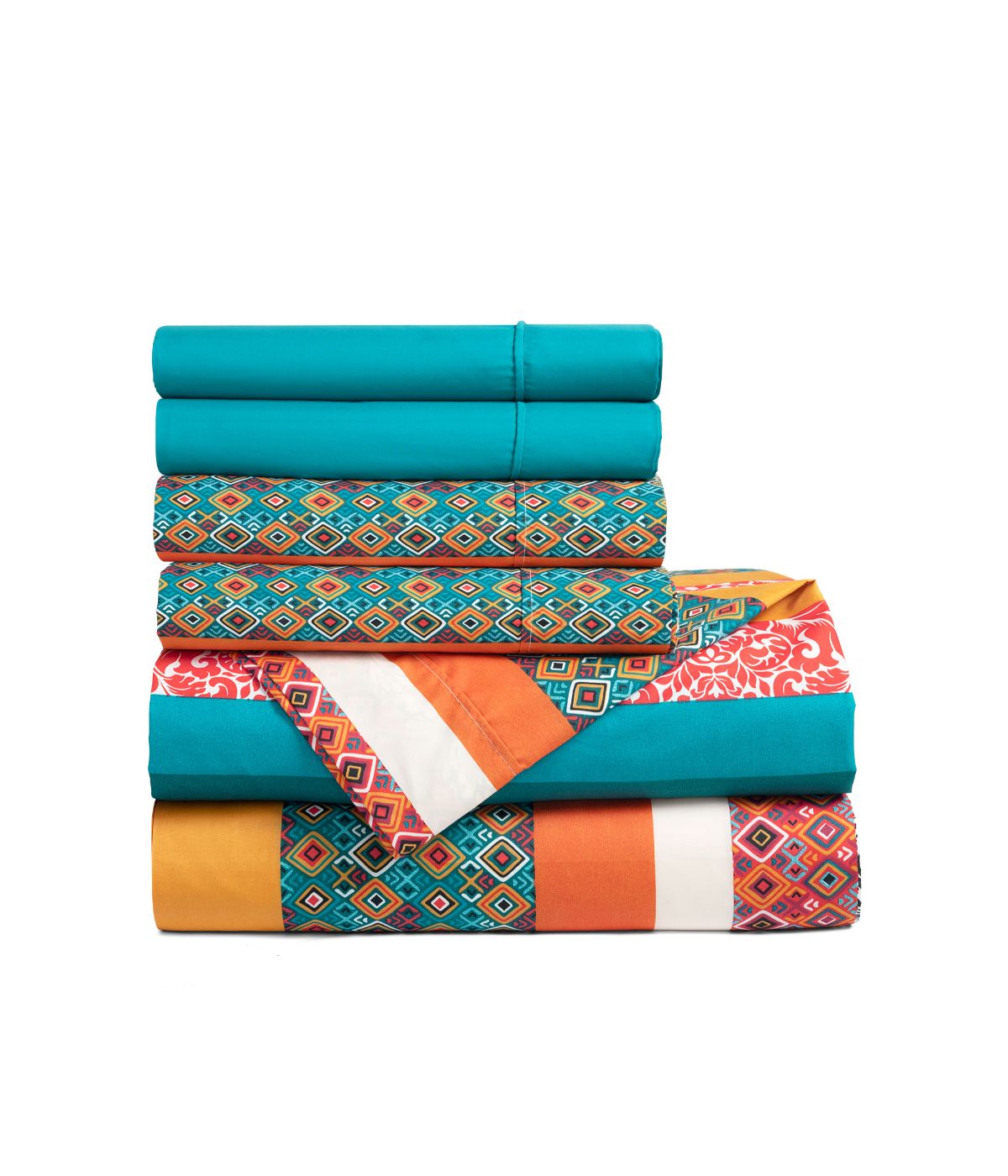 Boho Stripe Soft 6 Piece Sheet Set  Turquoise/Tangerine