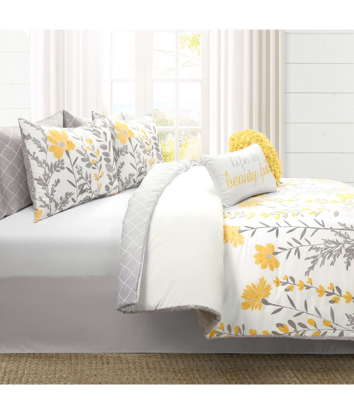 Aprile Soft Reversible Oversized 8 Piece Comforter Set Yellow/Gray