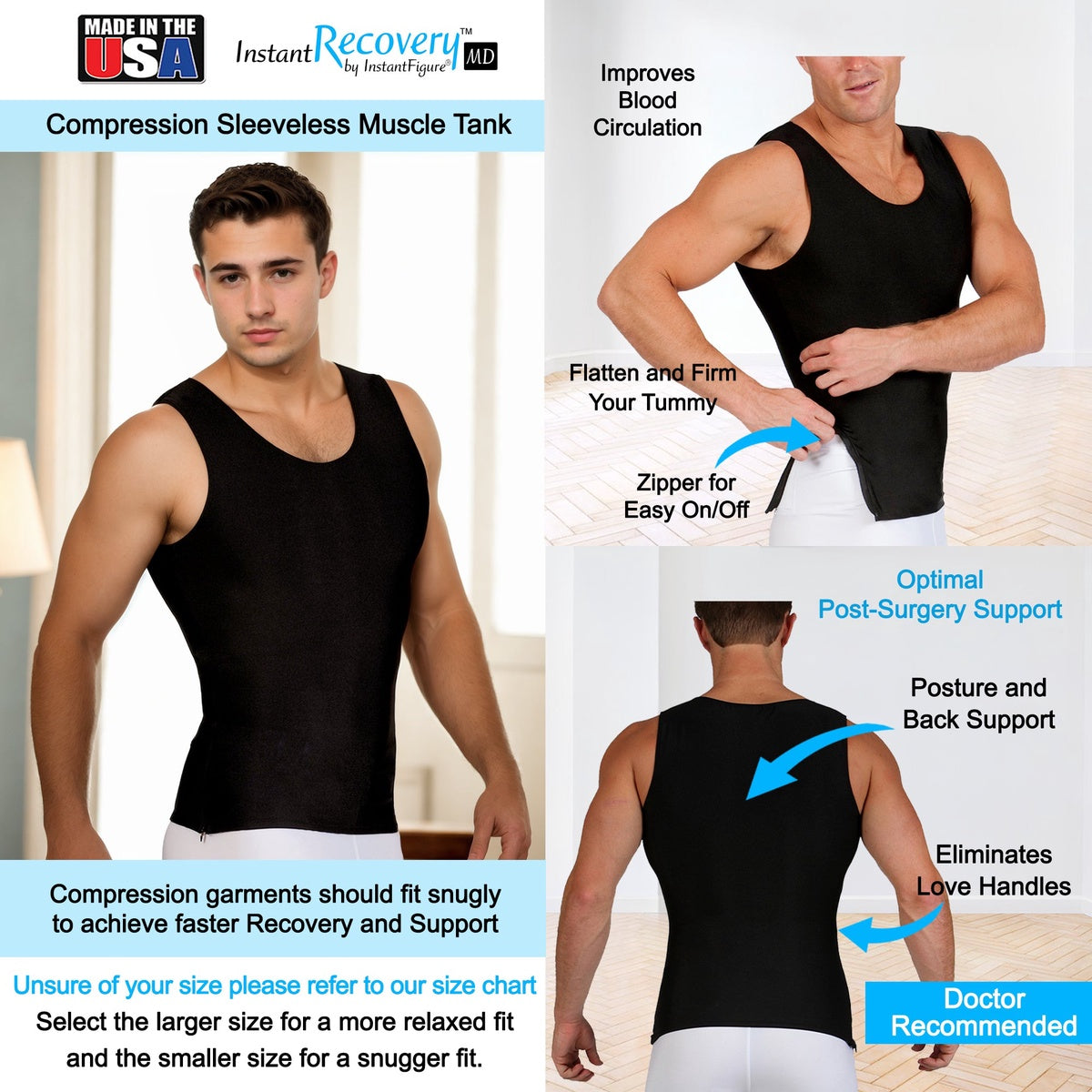  InstantFigure Insta Slim Compression Sleeveless Muscle Tank With Zipper MS00Z1 - White - Bonton