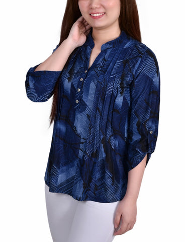 3/4 Roll Tab Sleeve Y Neck Top
