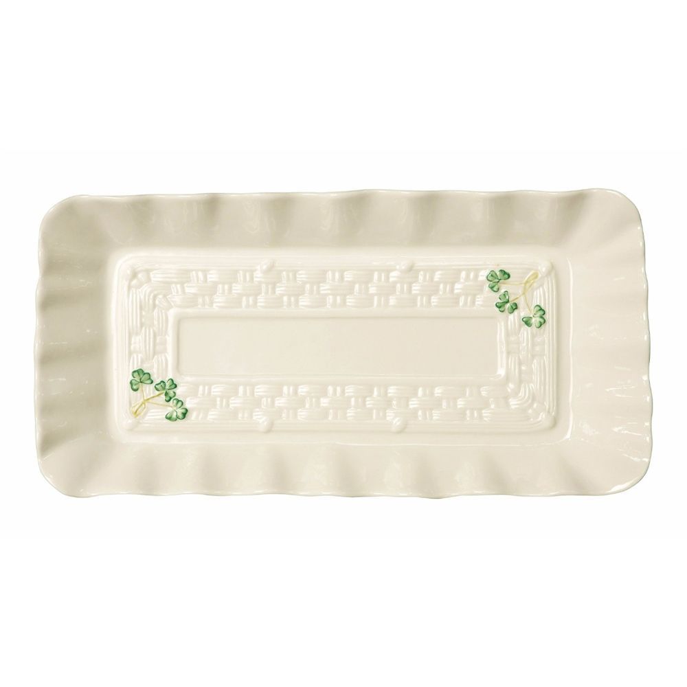  Belleek Pottery Irish Shamrock Serving Tray - Ivory/Green - Bonton