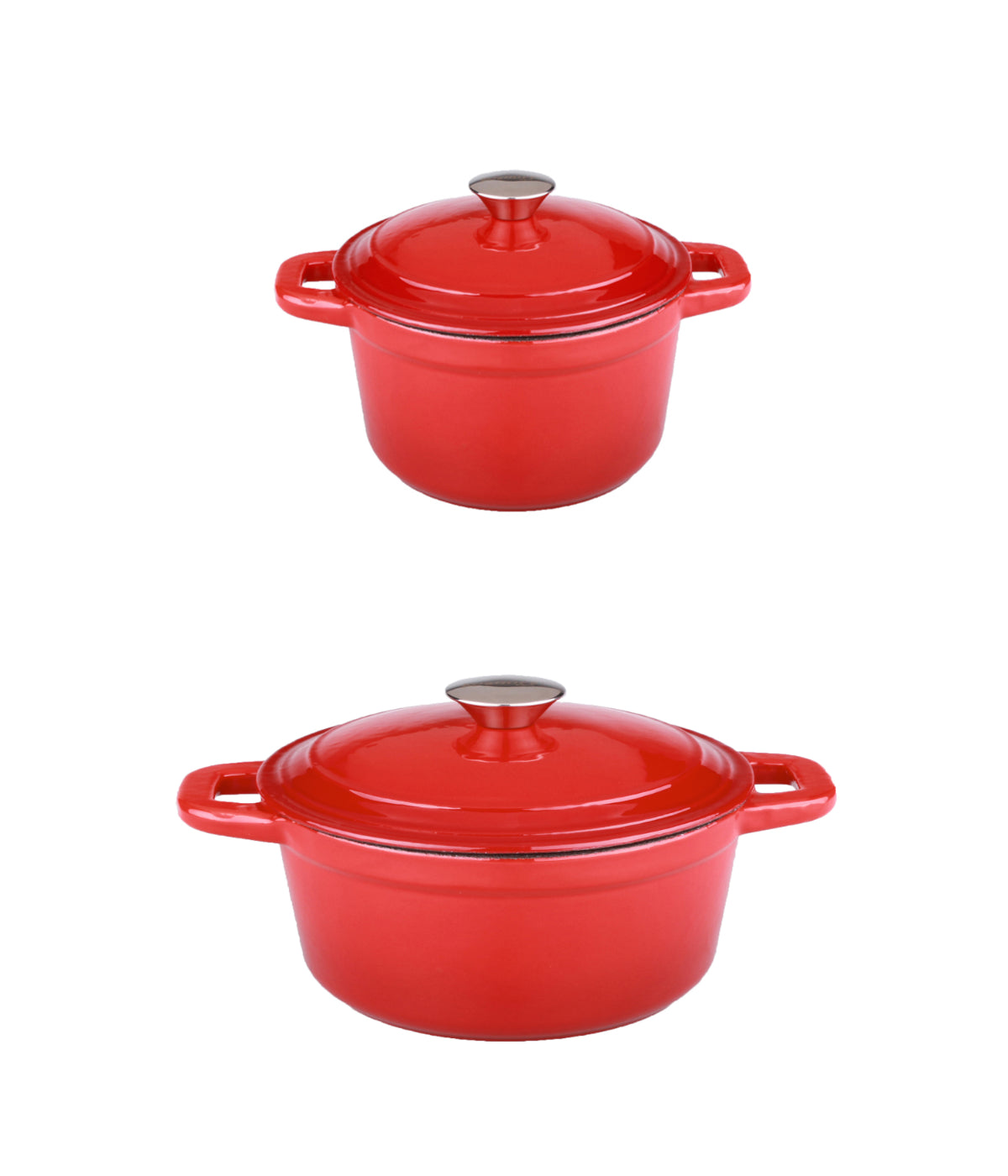  BergHOFF Neo Cast Iron 4 Piece Set with Covered Dutch Oven & Covered Stockpot - Red - Bonton