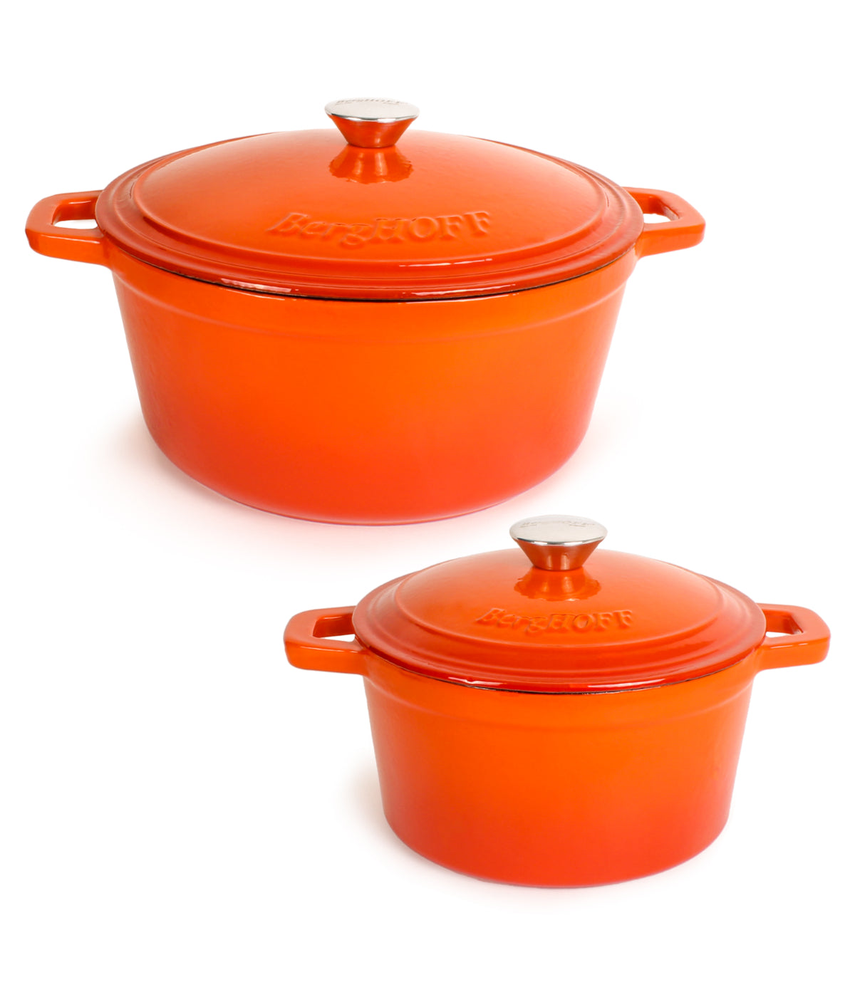  BergHOFF Neo Cast Iron 4 Piece Set with Covered Dutch Oven & Covered Stockpot - Orange - Bonton