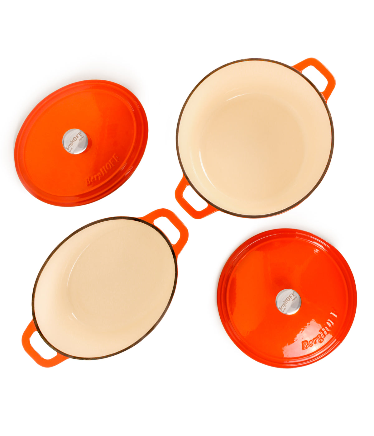  BergHOFF Neo Cast Iron 4 Piece Set with Covered Dutch Oven - Orange - Bonton