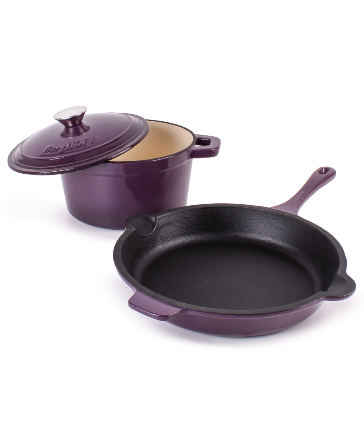  BergHOFF Neo Cast Iron 3 Piece Cookware Set with Covered Dutch Oven & Fry Pan - Purple - Bonton