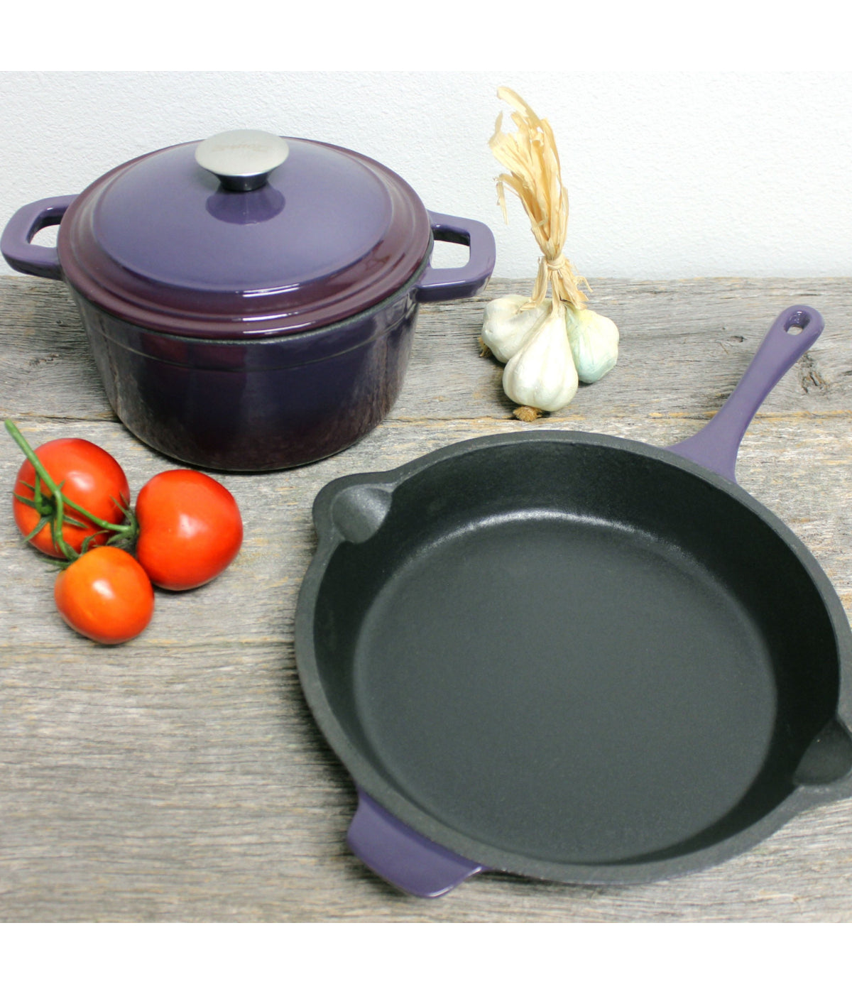  BergHOFF Neo Cast Iron 3 Piece Cookware Set with Covered Dutch Oven & Fry Pan - Purple - Bonton