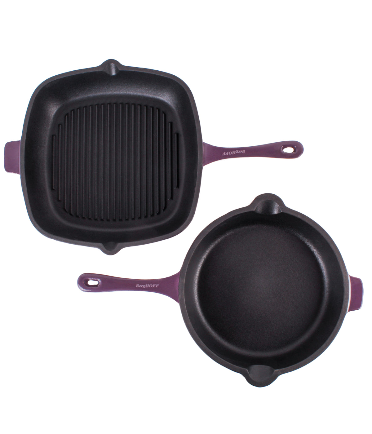  BergHOFF Neo 2 Piece Cast Iron Fry Pan & Grill Pan Set - Purple - Bonton