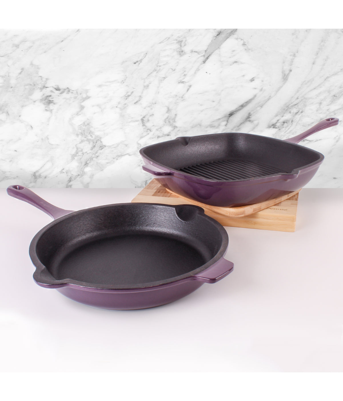  BergHOFF Neo 2 Piece Cast Iron Fry Pan & Grill Pan Set - Purple - Bonton