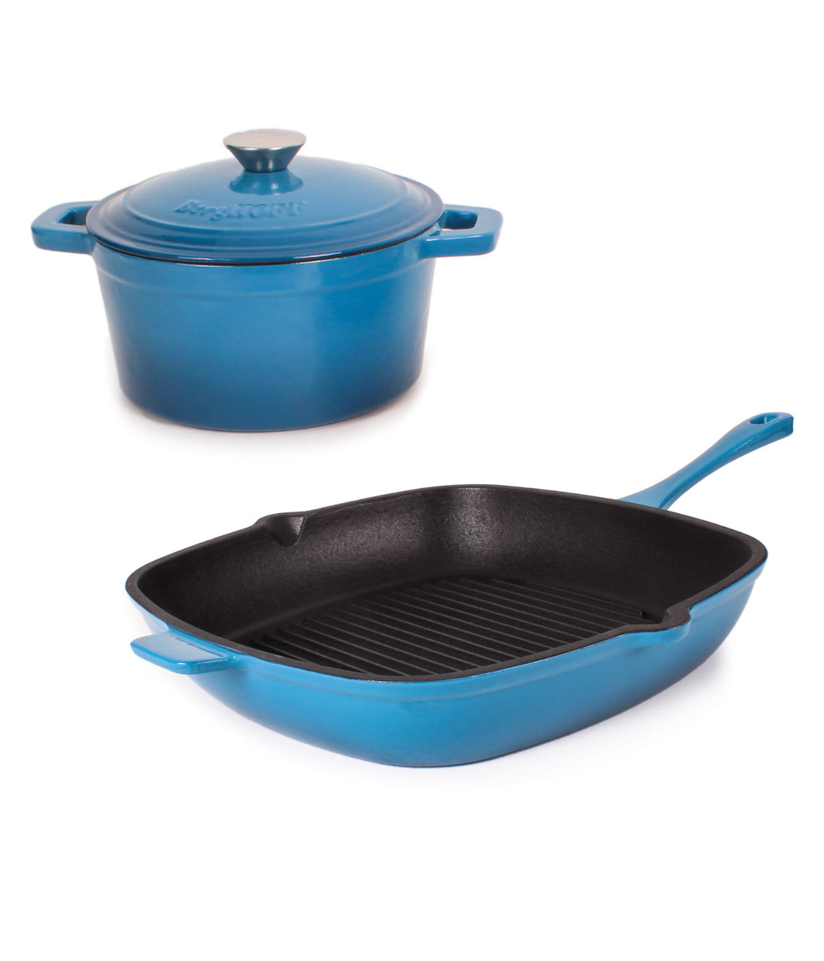  BergHOFF Neo Cast Iron Covered Dutch Oven & Grill Pan Set - Blue - Bonton