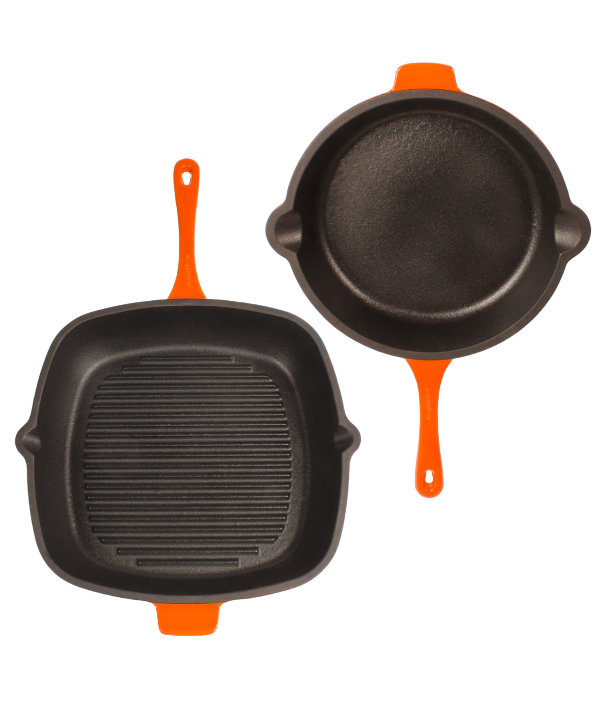  BergHOFF Neo 2 Piece Cast Iron Fry Pan & Grill Pan Set - Orange - Bonton