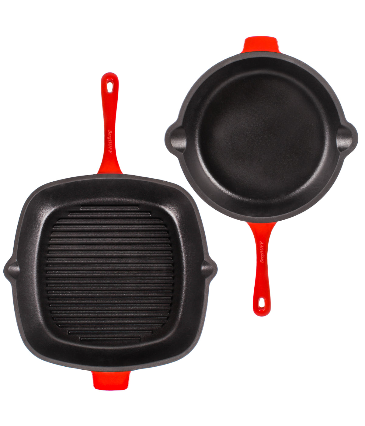  BergHOFF Neo 2pc Cast Iron Fry Pan & Grill Pan Set - Red - Bonton