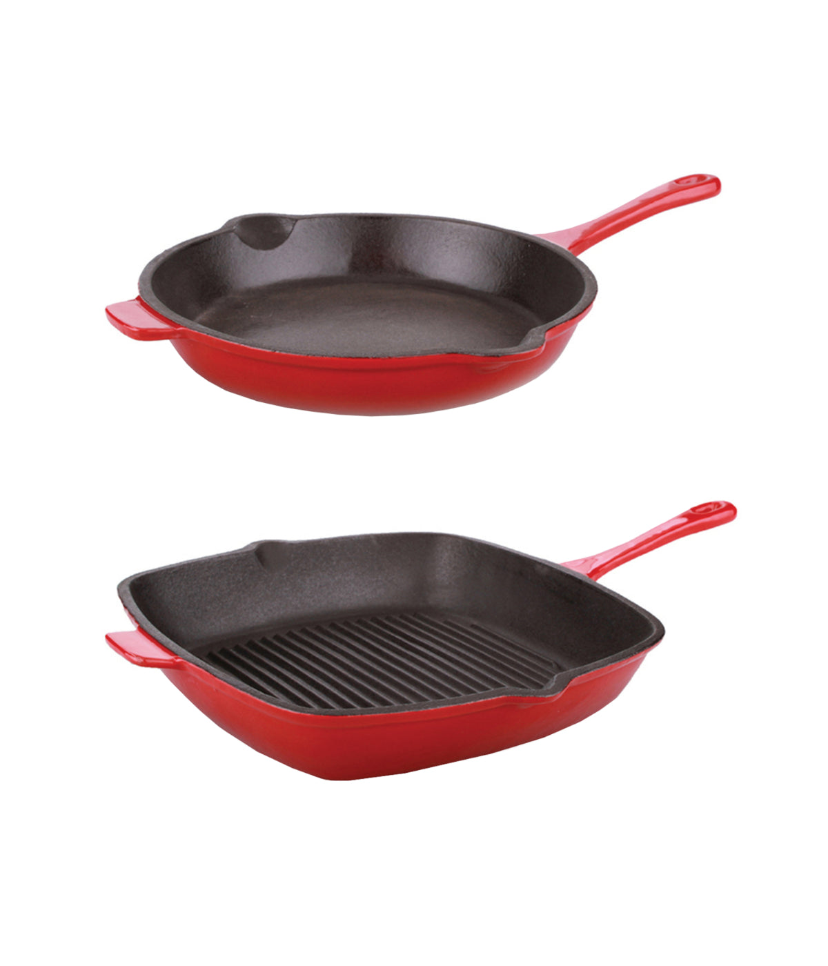  BergHOFF Neo 2pc Cast Iron Fry Pan & Grill Pan Set - Red - Bonton