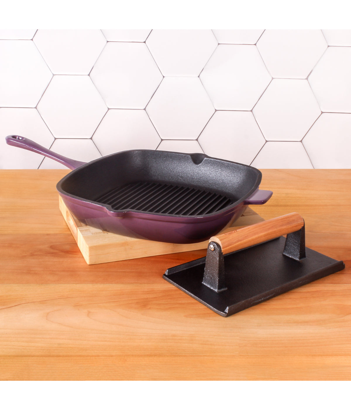  BergHOFF Neo Cast Iron Square Grill Pan - Purple - Bonton