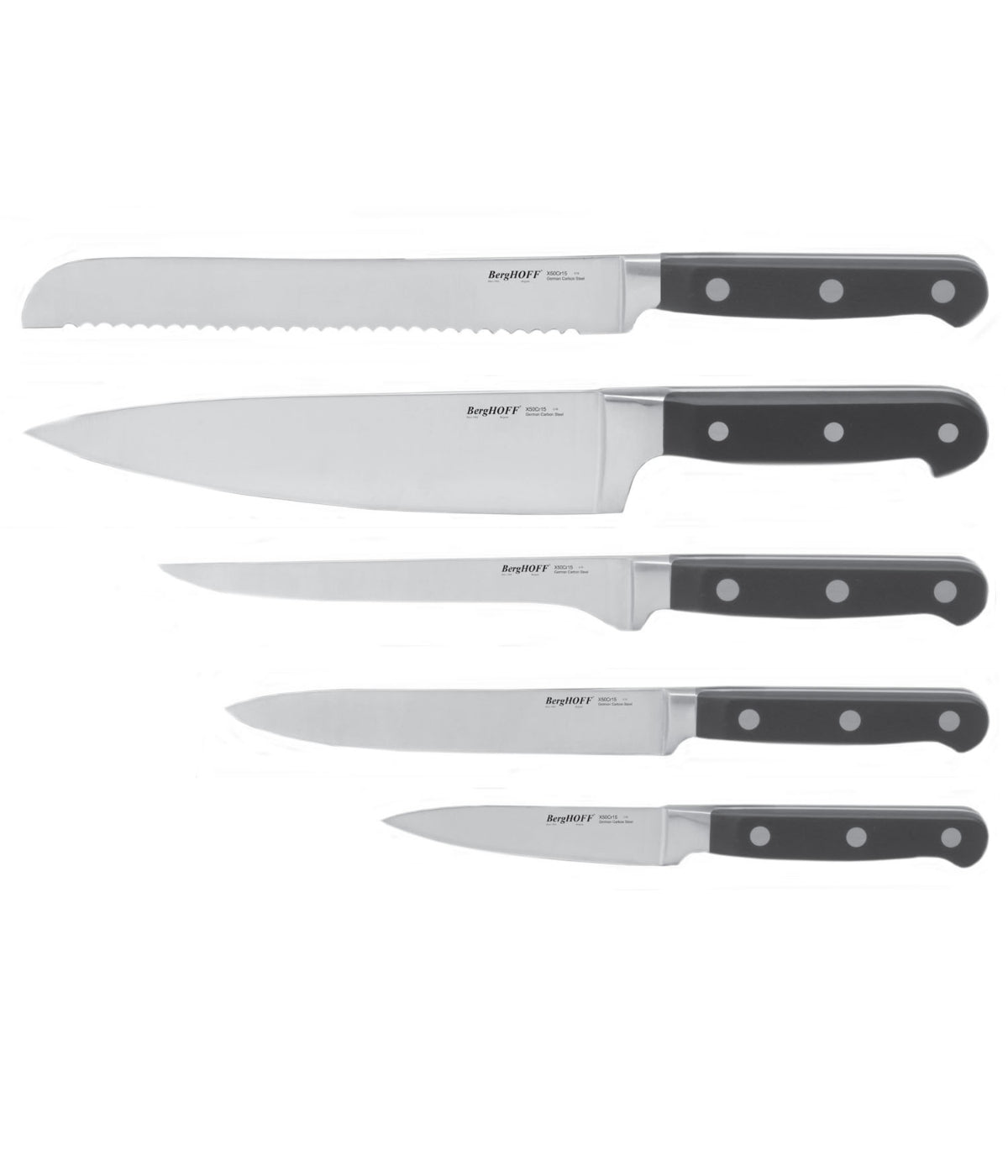  BergHOFF Contempo 5 Piece German Steel Knife Set - Black, Silver - Bonton