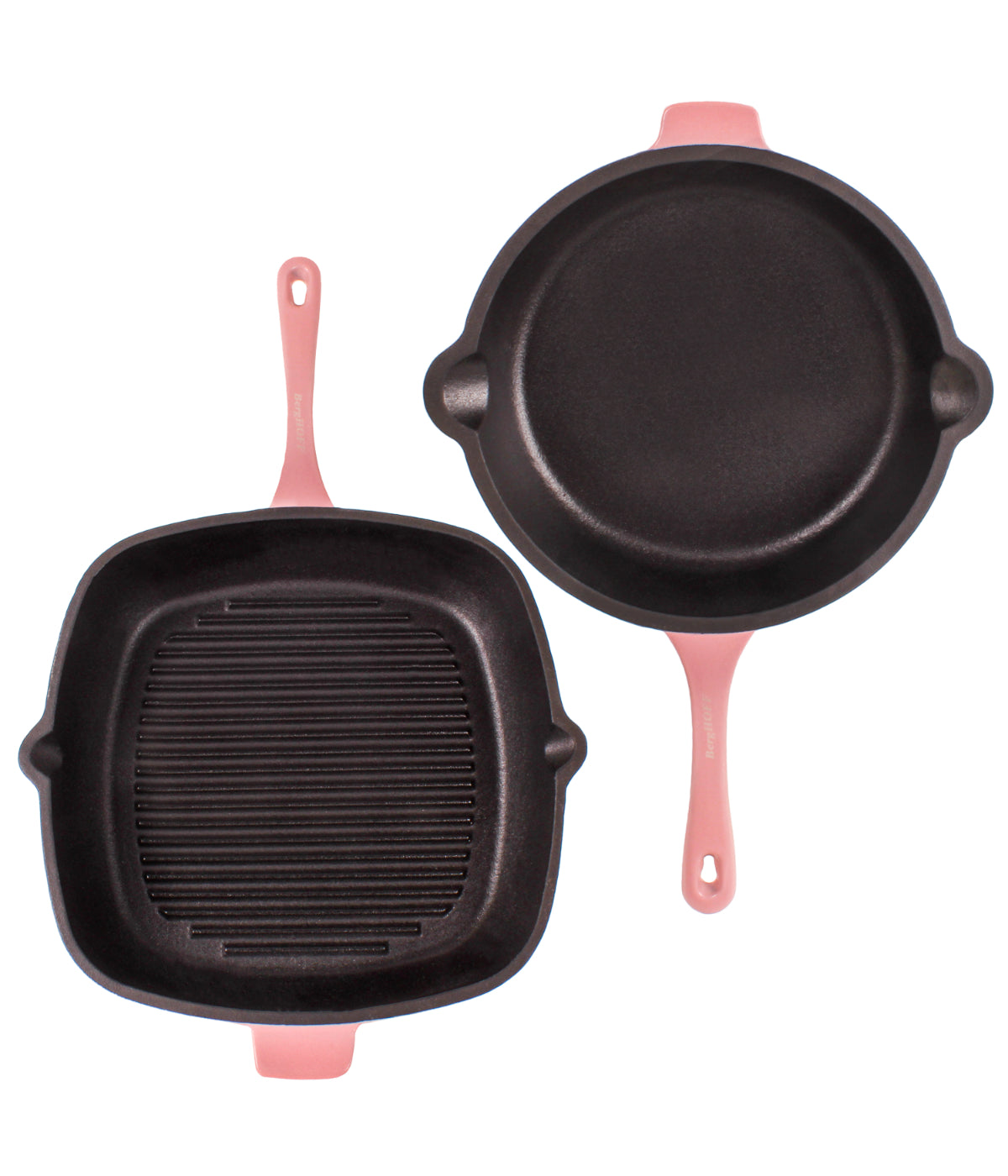  BergHOFF Neo 2 Piece Cast Iron Fry Pan & Grill Pan Set - Pink - Bonton