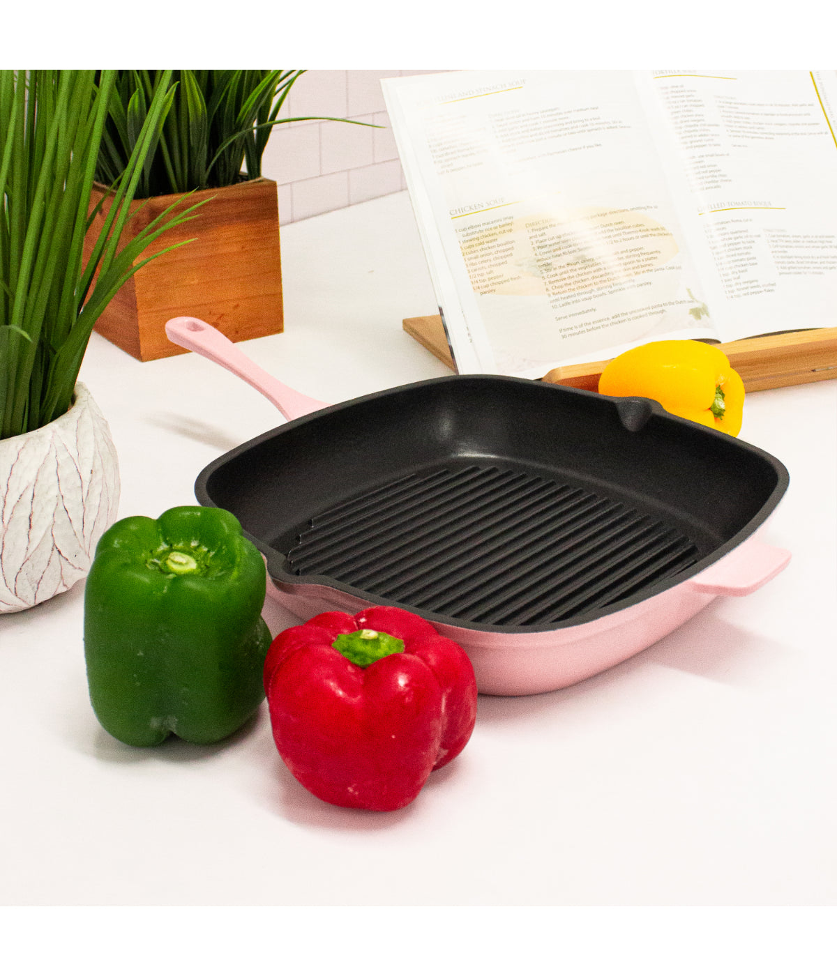  BergHOFF Neo 2 Piece Cast Iron Fry Pan & Grill Pan Set - Pink - Bonton