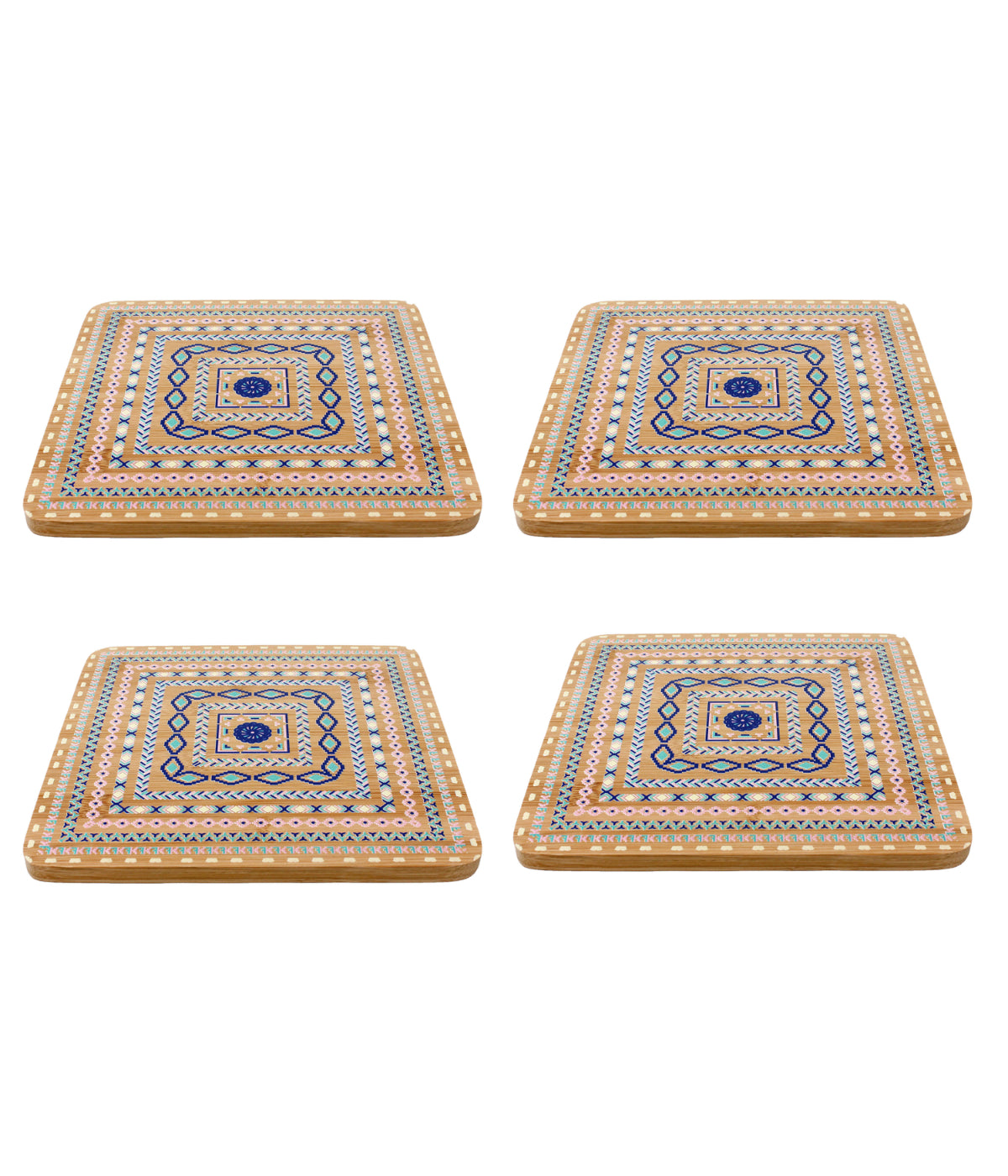  BergHOFF Bamboo Multi-Colored Trivets, Set of 4 - Natural - Bonton