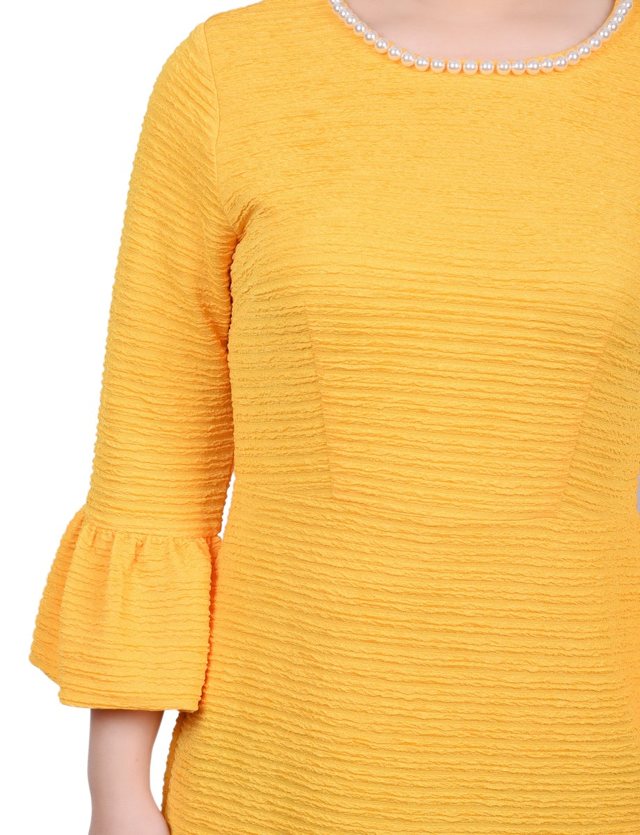  NY Collection Petite 3/4 Length Pearl Detail Dress - Coral - Bonton