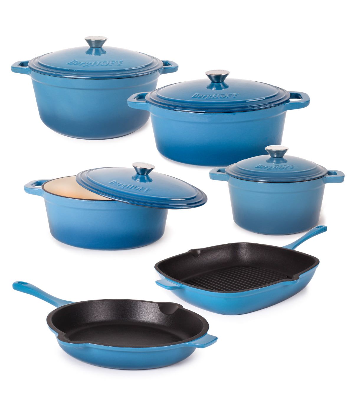  BergHOFF Neo Cast Iron 10 Piece Cookware Set - Blue - Bonton