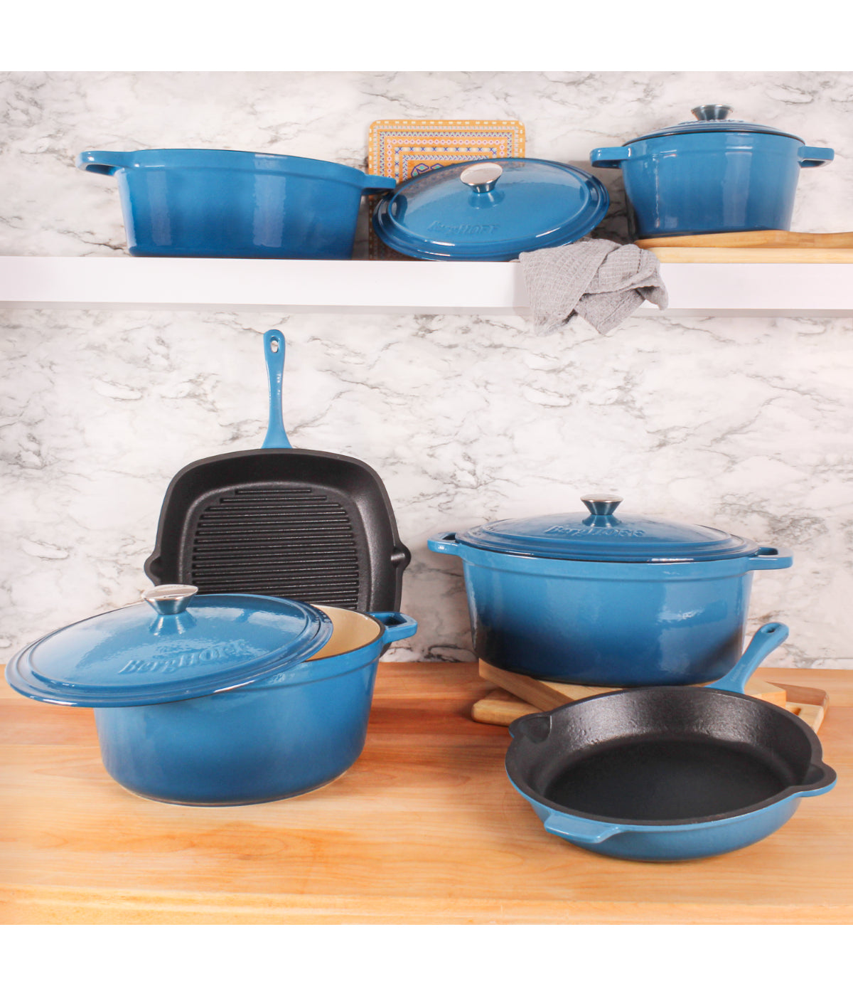  BergHOFF Neo Cast Iron 10 Piece Cookware Set - Blue - Bonton