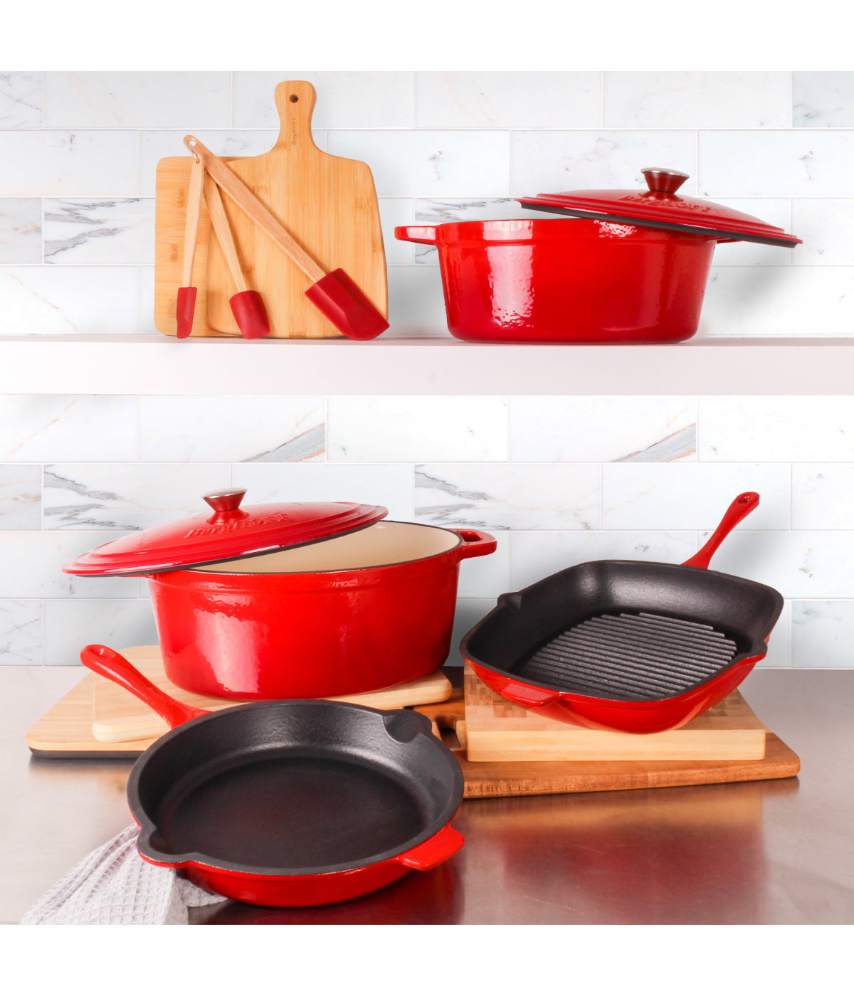  BergHOFF Neo Cast Iron Fry Pan - Red - Bonton