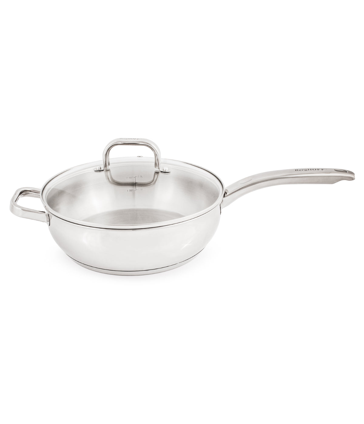  BergHOFF Belly Shape 18/10 Stainless Steel Deep Skillet with Glass Stainless Steel Lid - Silver - Bonton