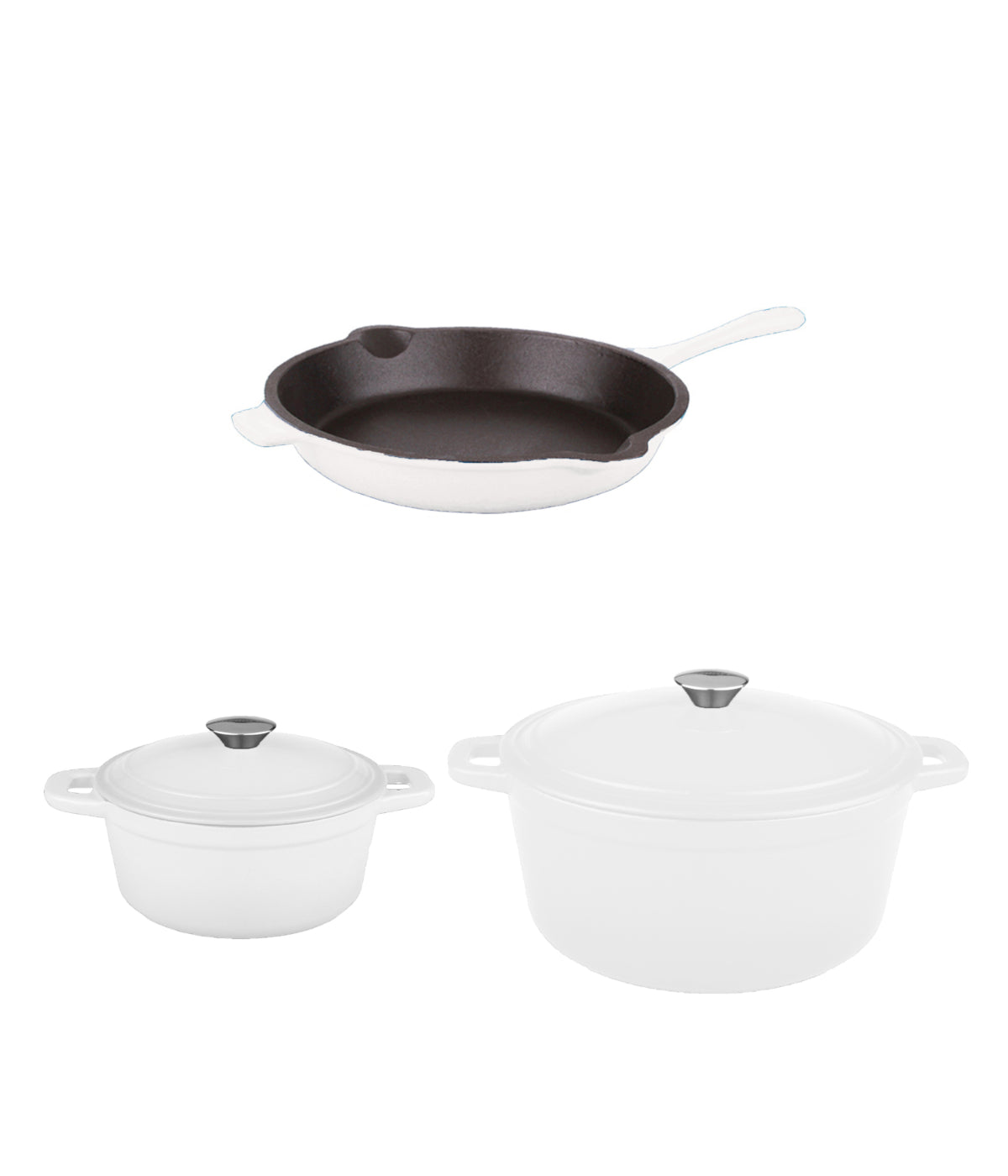  BergHOFF Neo Cast Iron 5 Piece Set with 3 Qt & 5 Qt Covered Dutch Oven & Fry Pan - White - Bonton