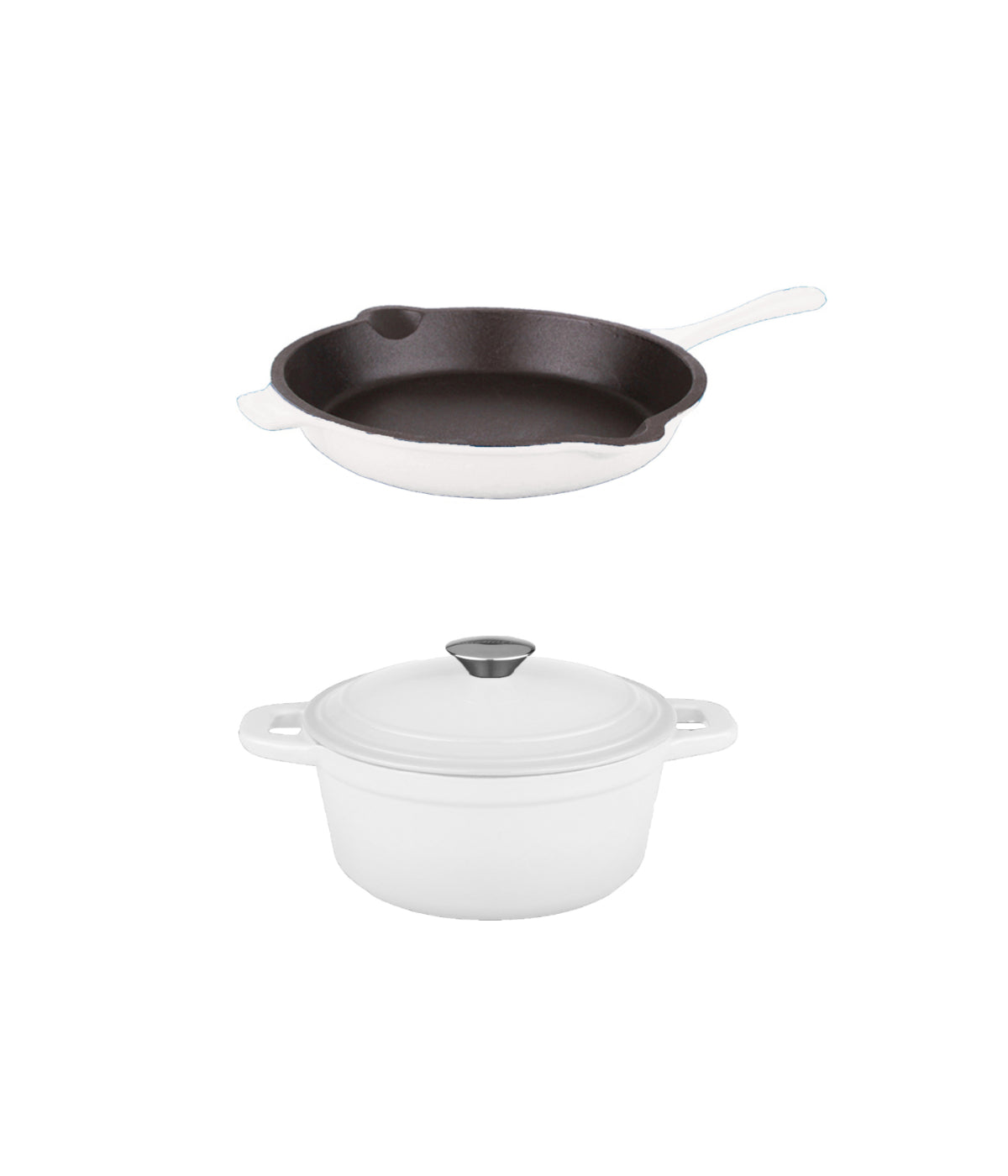  BergHOFF Neo Cast Iron 3 Piece Cookware Set with Covered Dutch Oven & Fry Pan - White - Bonton