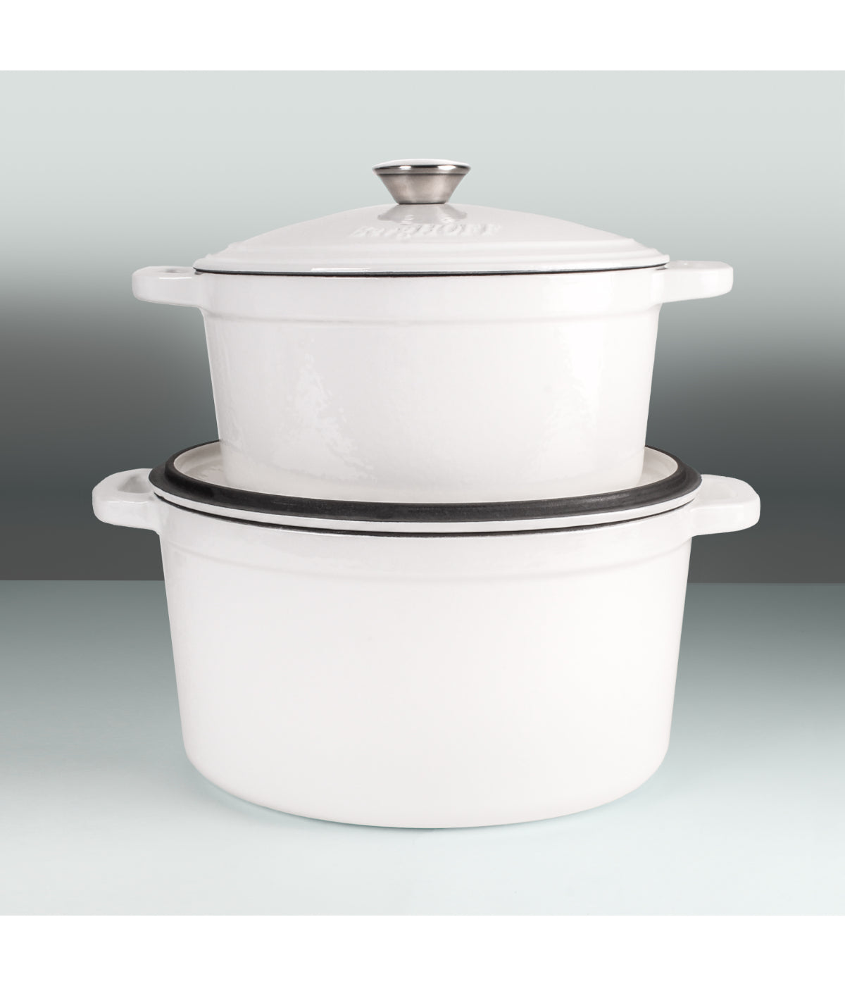  BergHOFF Neo Cast Iron 4 Piece Set with Covered Dutch Oven & Covered Stockpot - White - Bonton