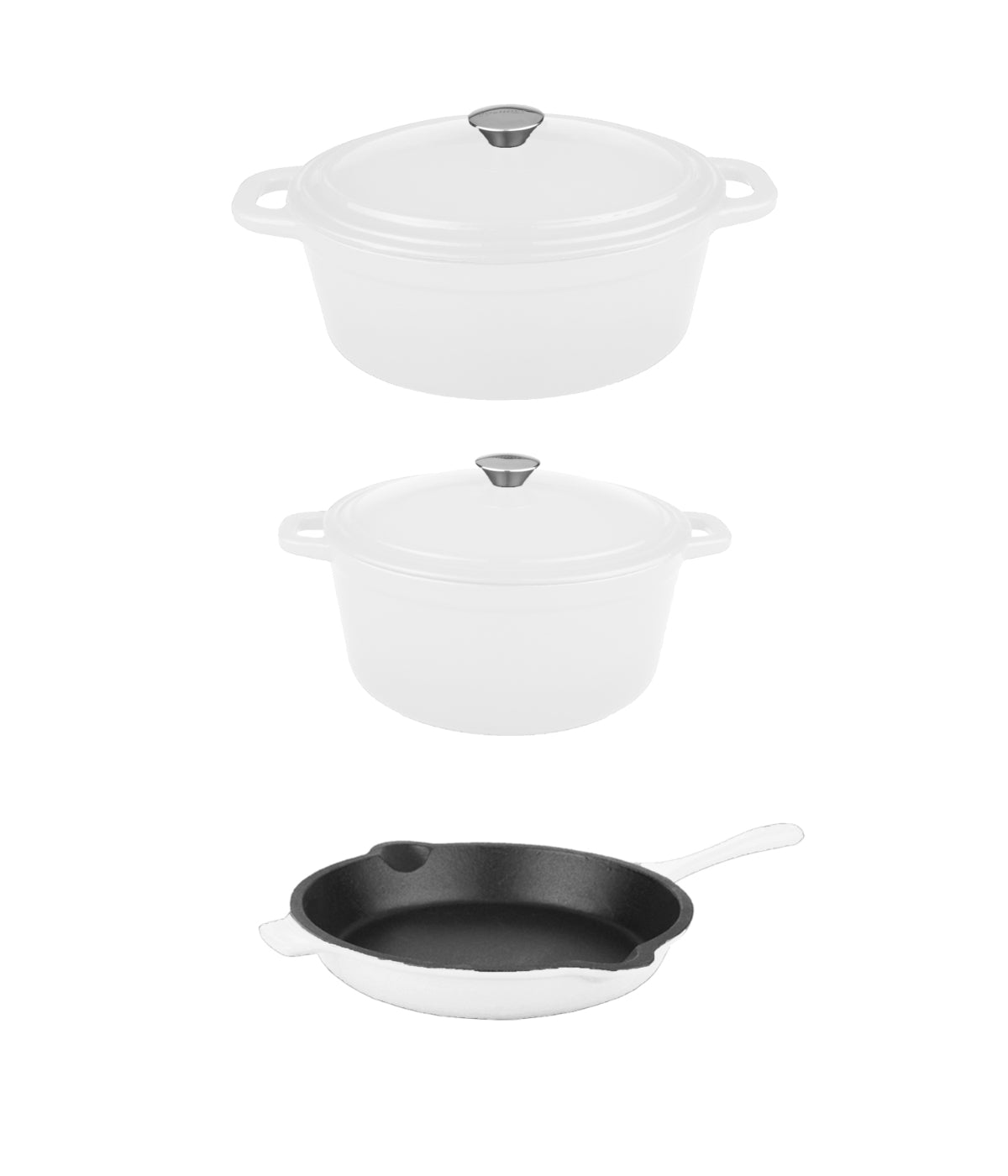  BergHOFF Neo Cast Iron 5 Piece Set with 5 Qt & 8 Qt Covered Dutch Oven & Fry Pan - White - Bonton