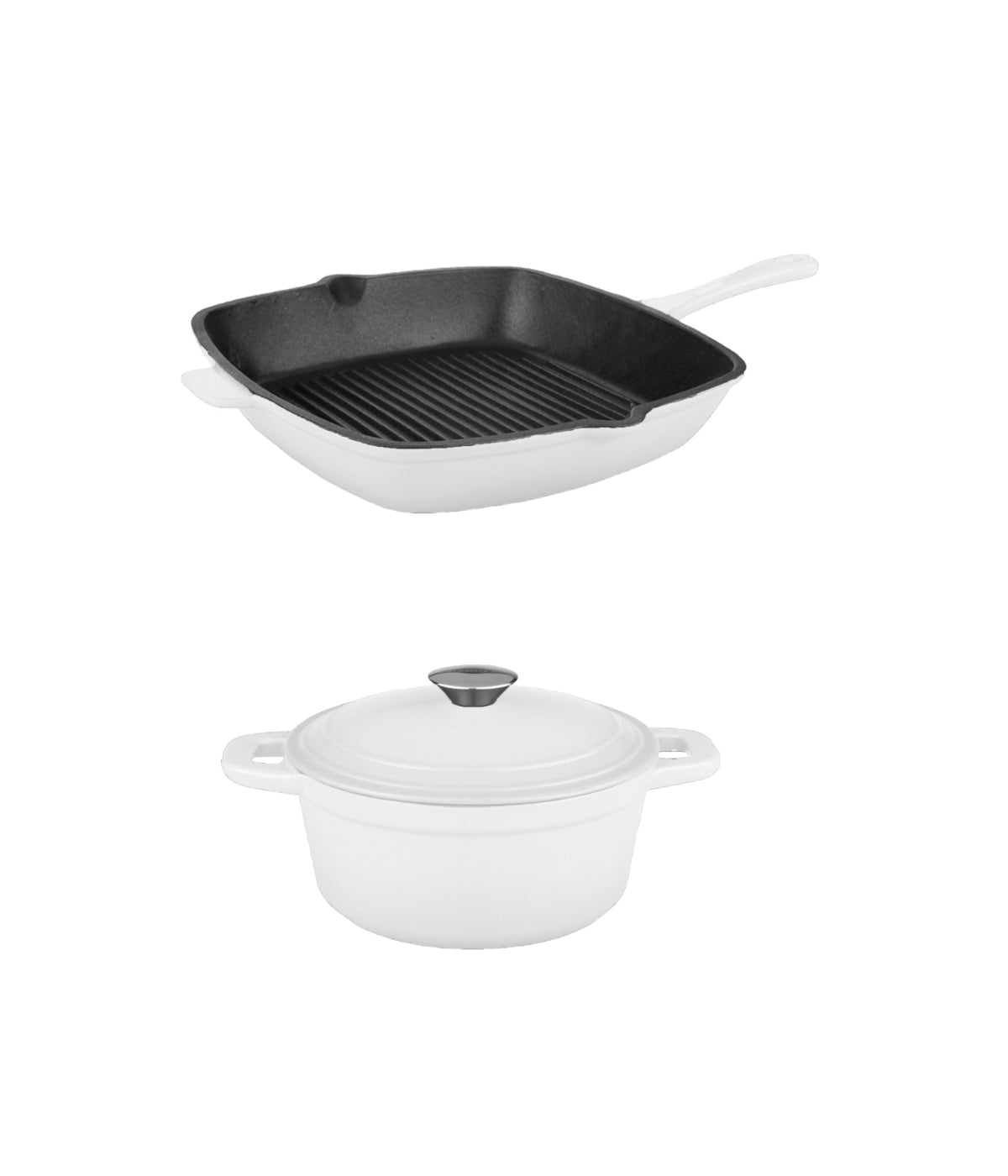  BergHOFF Neo Cast Iron Covered Dutch Oven & Grill Pan Set - White - Bonton