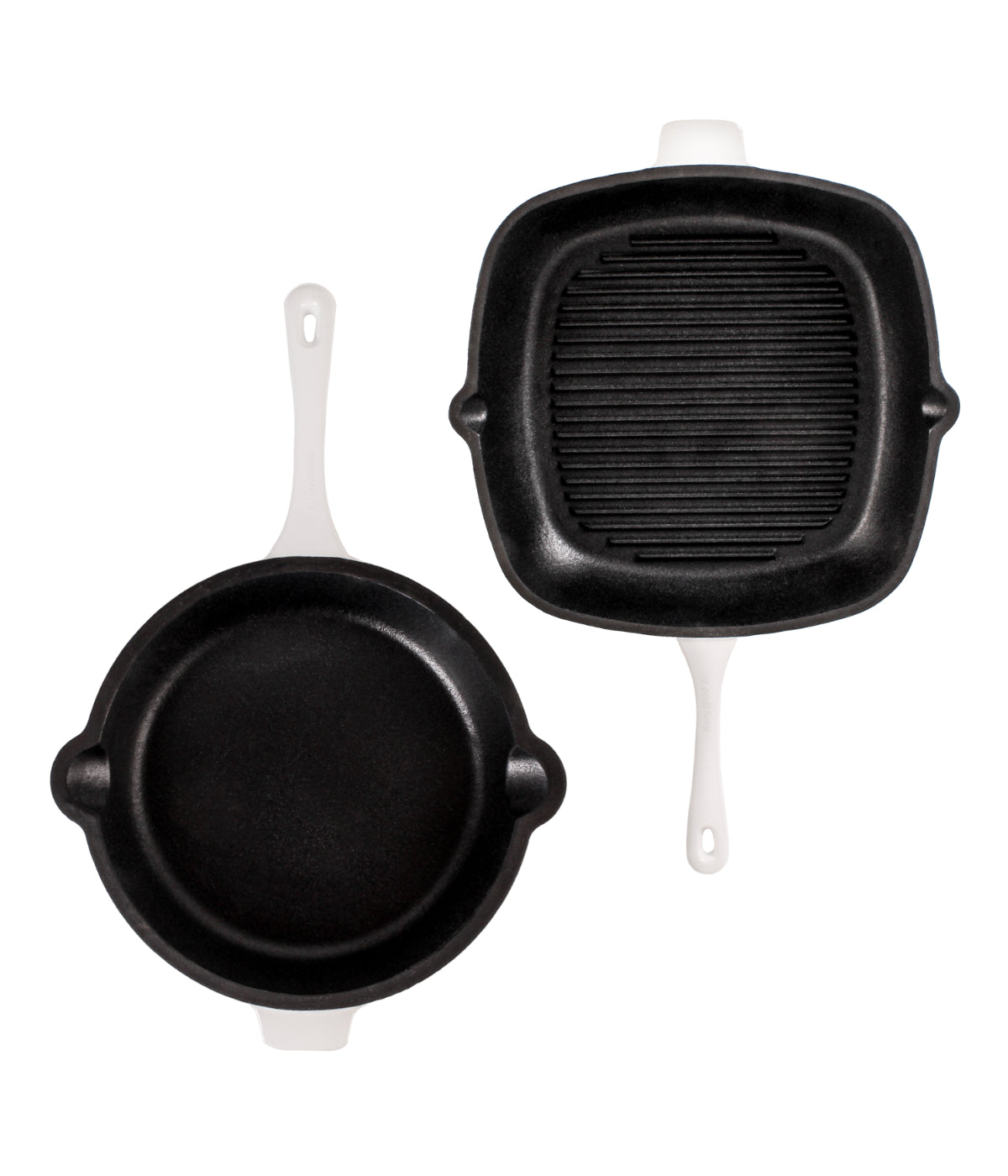  BergHOFF Neo 2 Piece Cast Iron Fry Pan & Grill Pan Set - White - Bonton