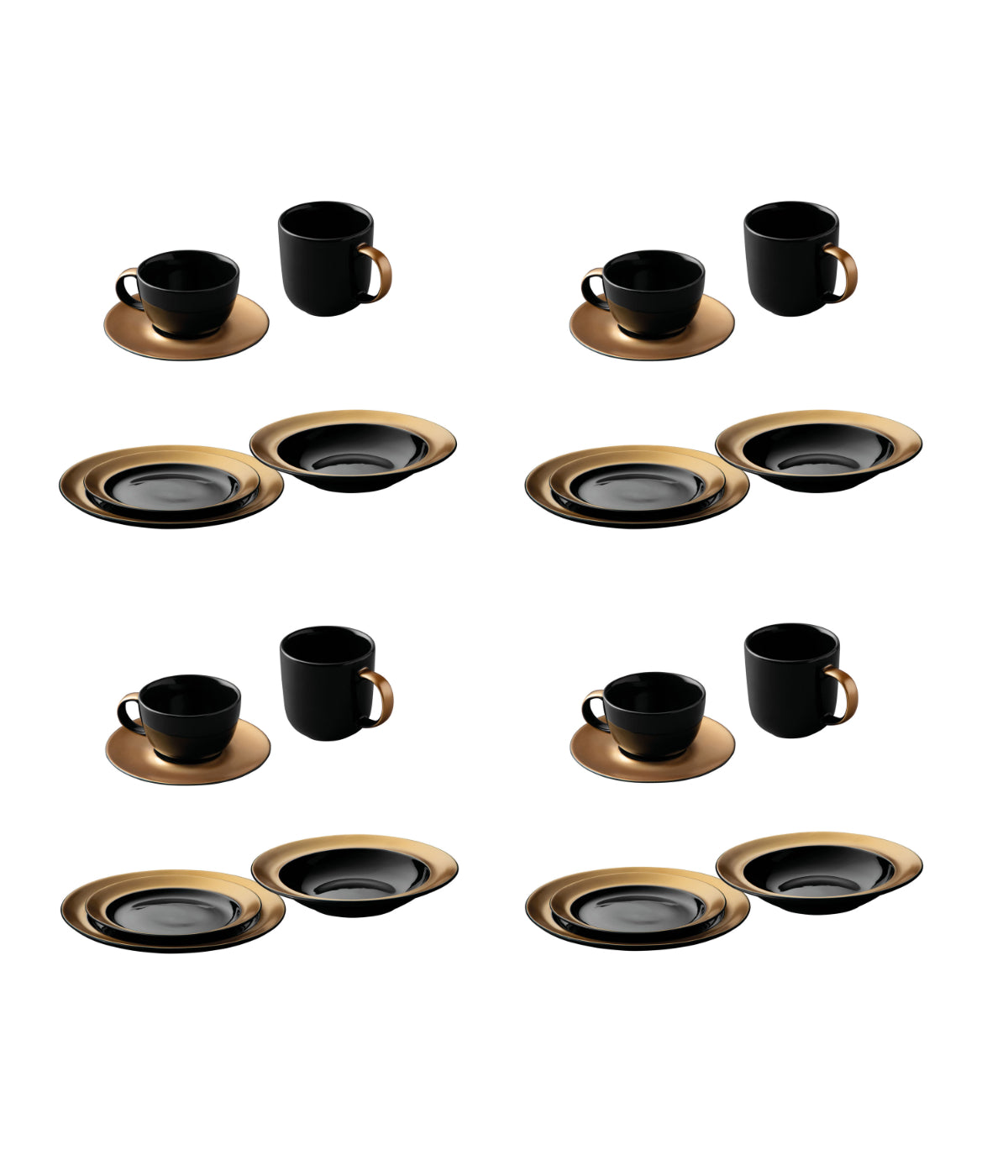  BergHOFF Gem 24 Piece Dinnerware Set - Black, Gold - Bonton