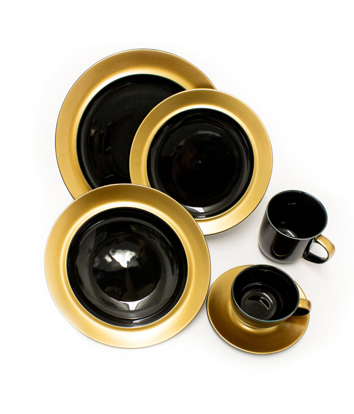  BergHOFF Gem 24 Piece Dinnerware Set - Black, Gold - Bonton