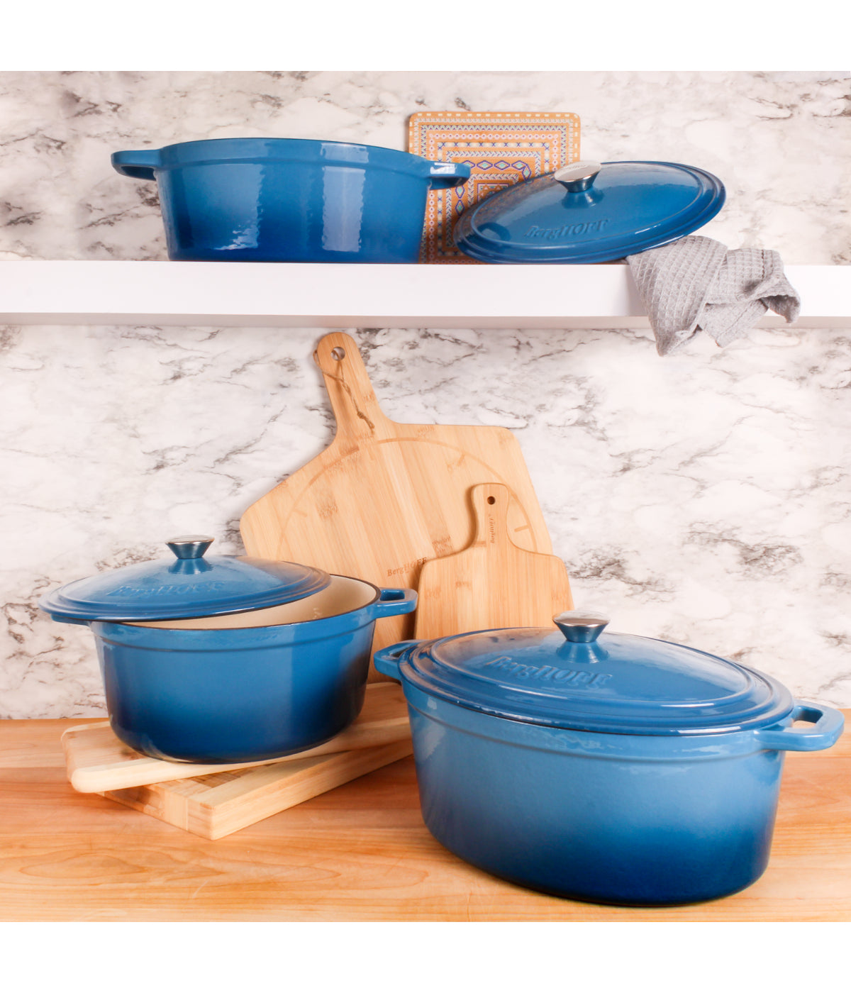  BergHOFF Neo Cast Iron 6 Piece Covered Dutch Oven Set - Blue - Bonton