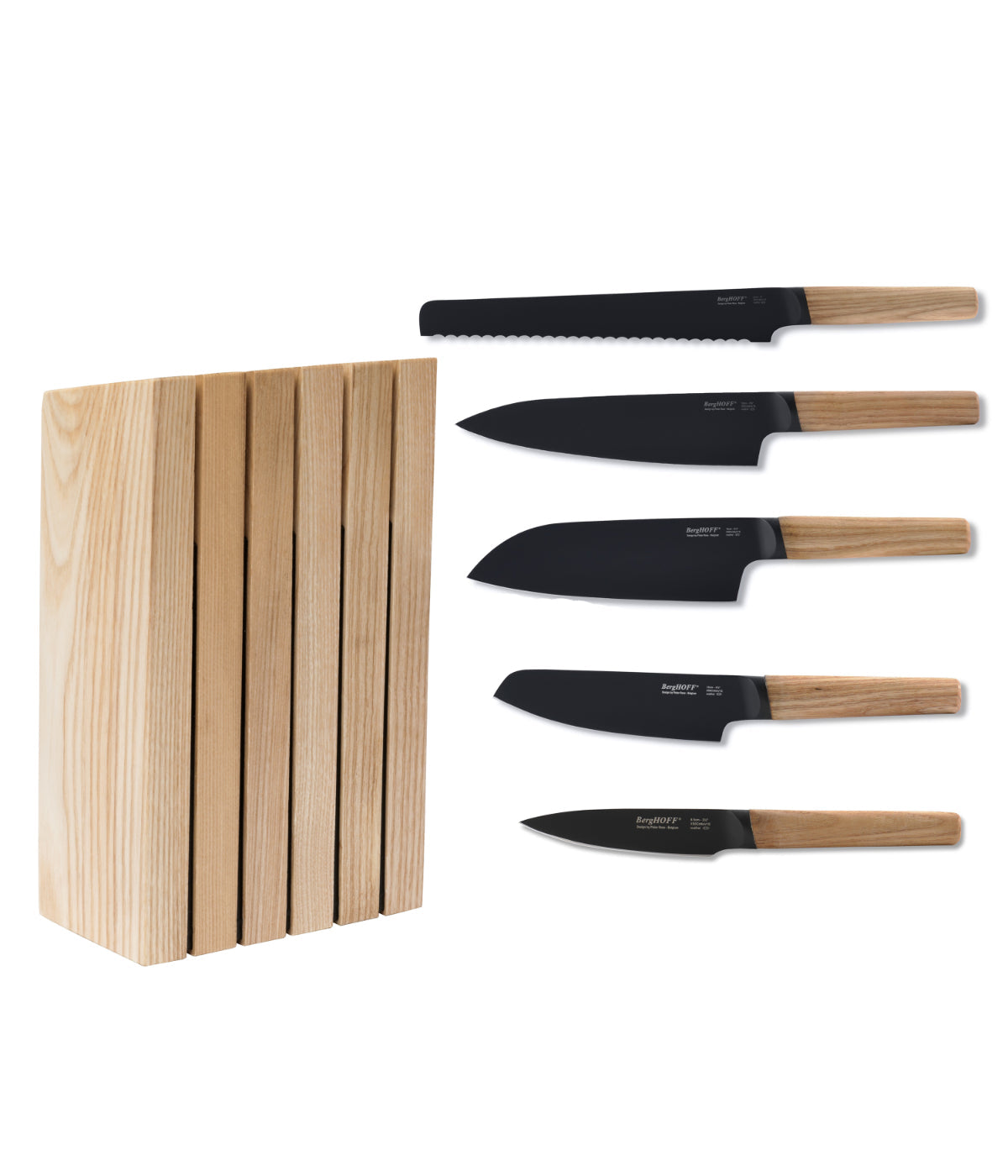  BergHOFF Ron 6 Piece Knife Ash Wood Block Set - Natural Wood - Bonton