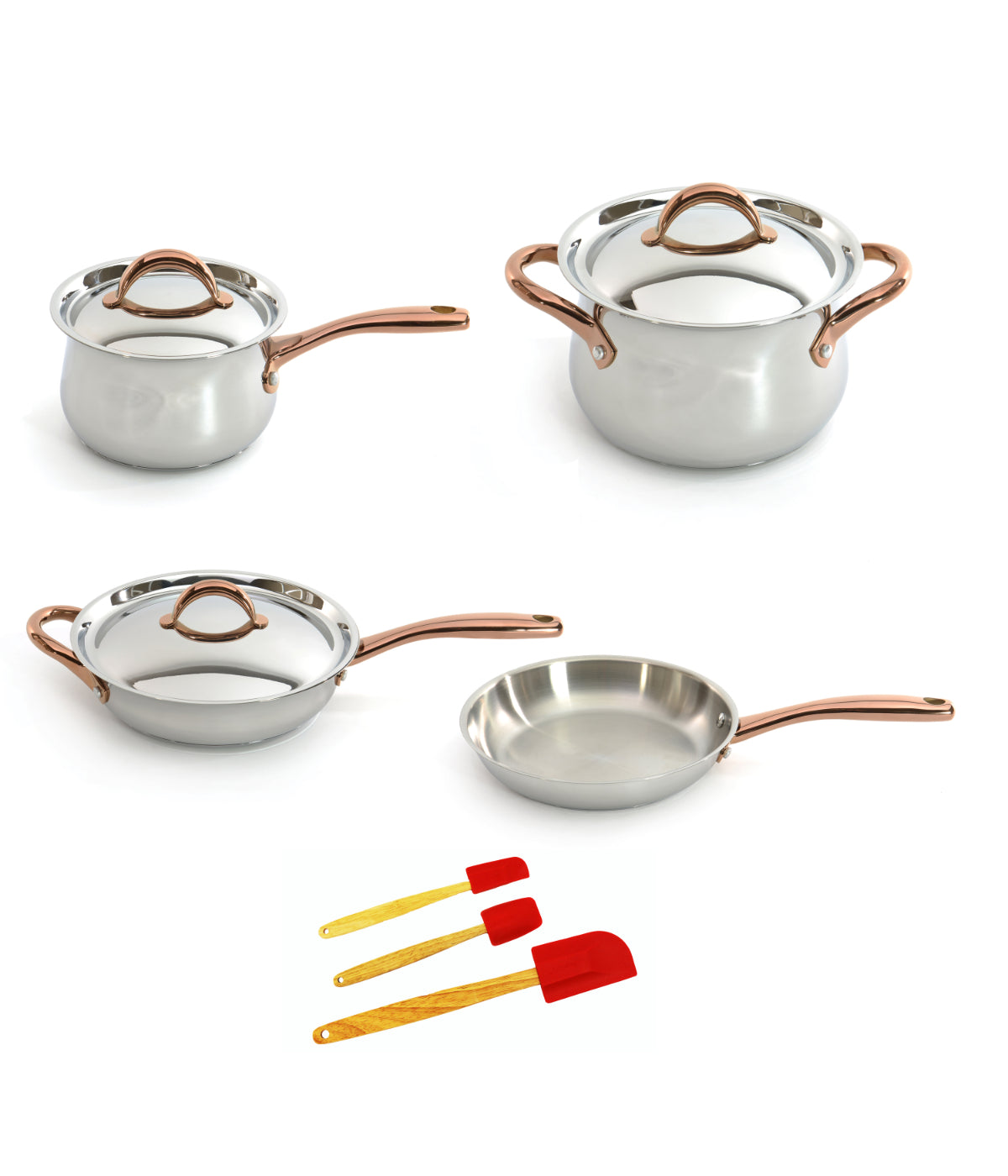  BergHOFF Ouro Gold 18/10 Stainless Steel 10 Piece Cookware Set - Silver, Rose Gold, Brown, Red - Bonton