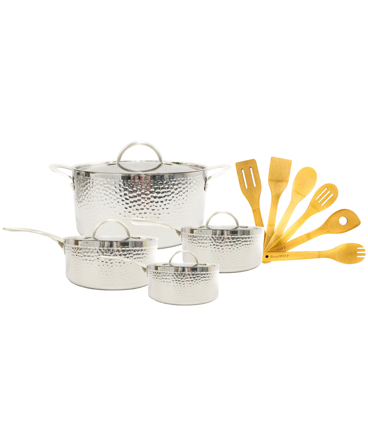  BergHOFF Tri-Ply ammered 18/10 Stainless Steel 13 Piece Cookware Set - Silver - Bonton