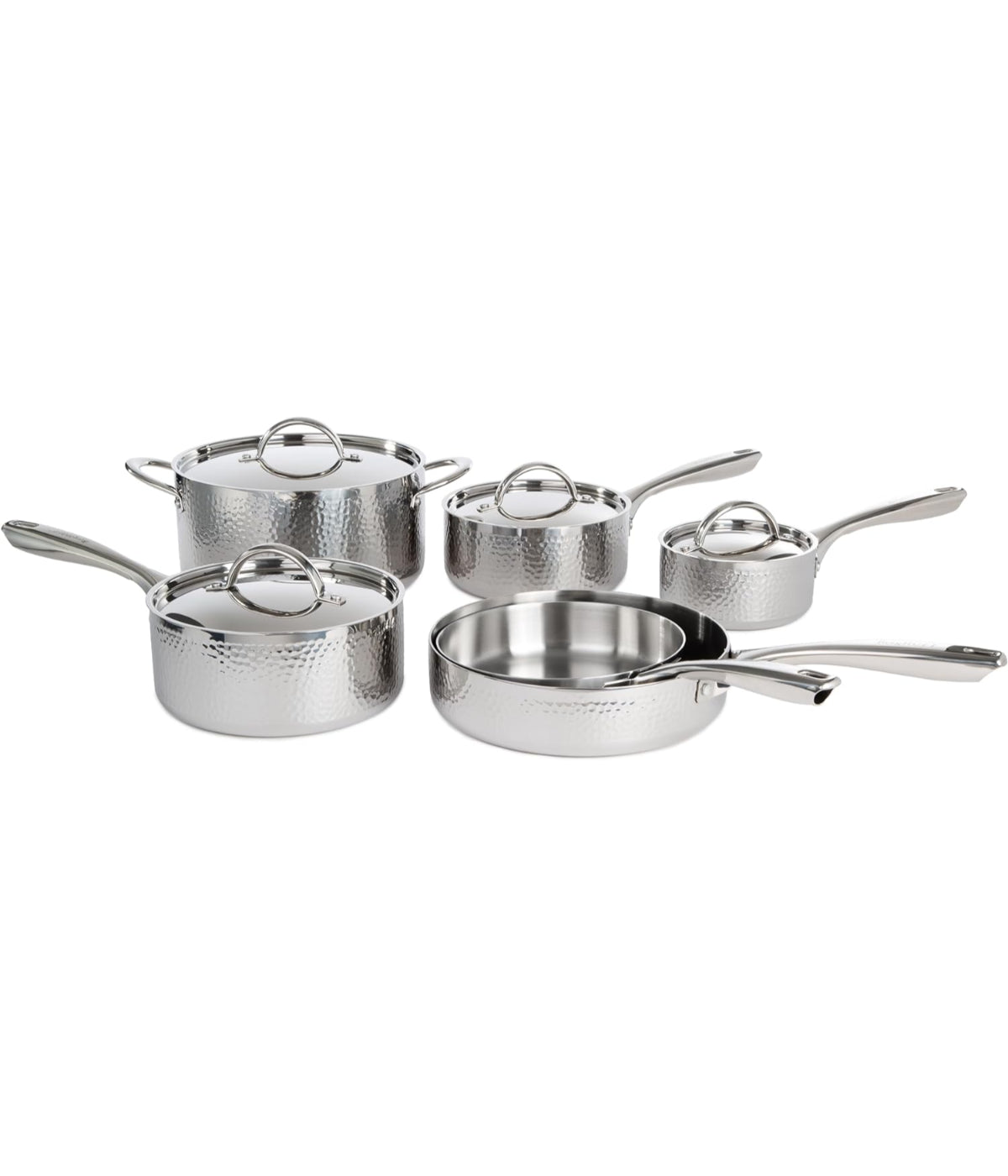  BergHOFF Hammered 13 Piece 18/10 Stainless Steel Cookware Set - Silver, Red - Bonton