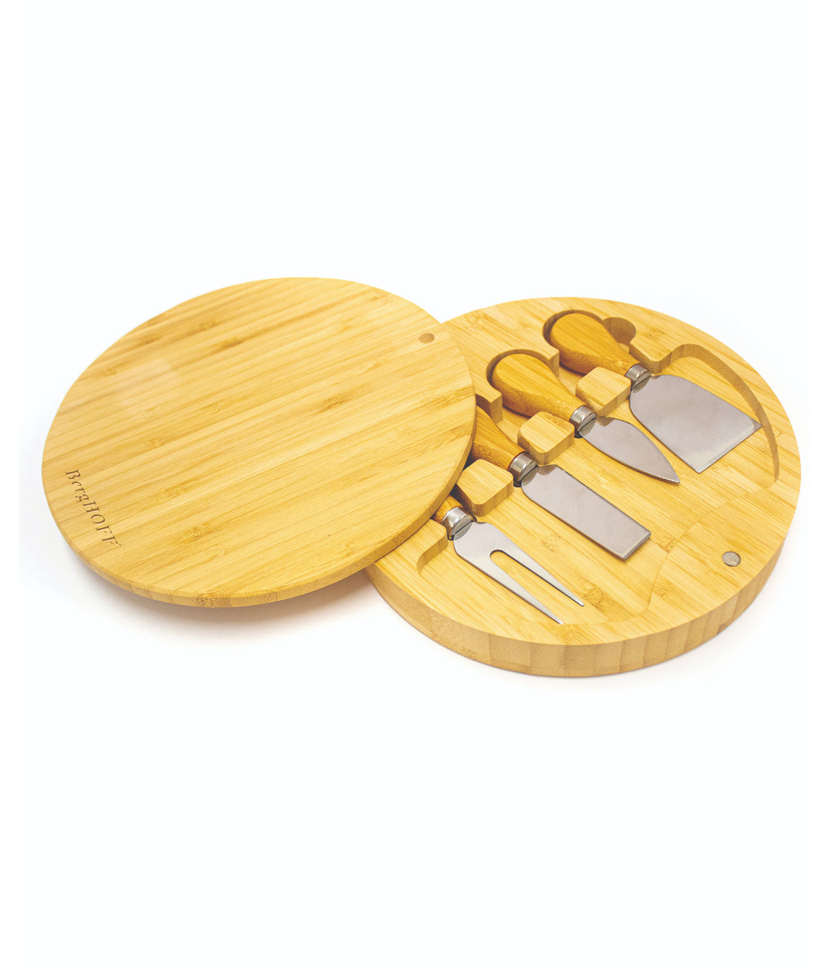  BergHOFF Bamboo 6 Piece Round Covered Cheese Board Set - Natural - Bonton