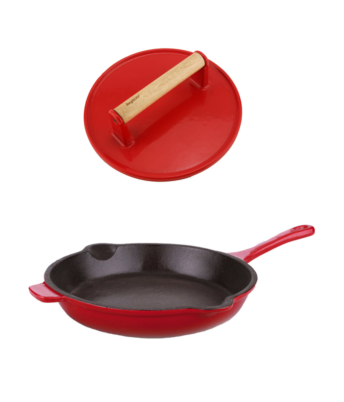  BergHOFF Neo 2pc Cast Iron Fry Pan & Steak PreStainless Steel - Red - Bonton