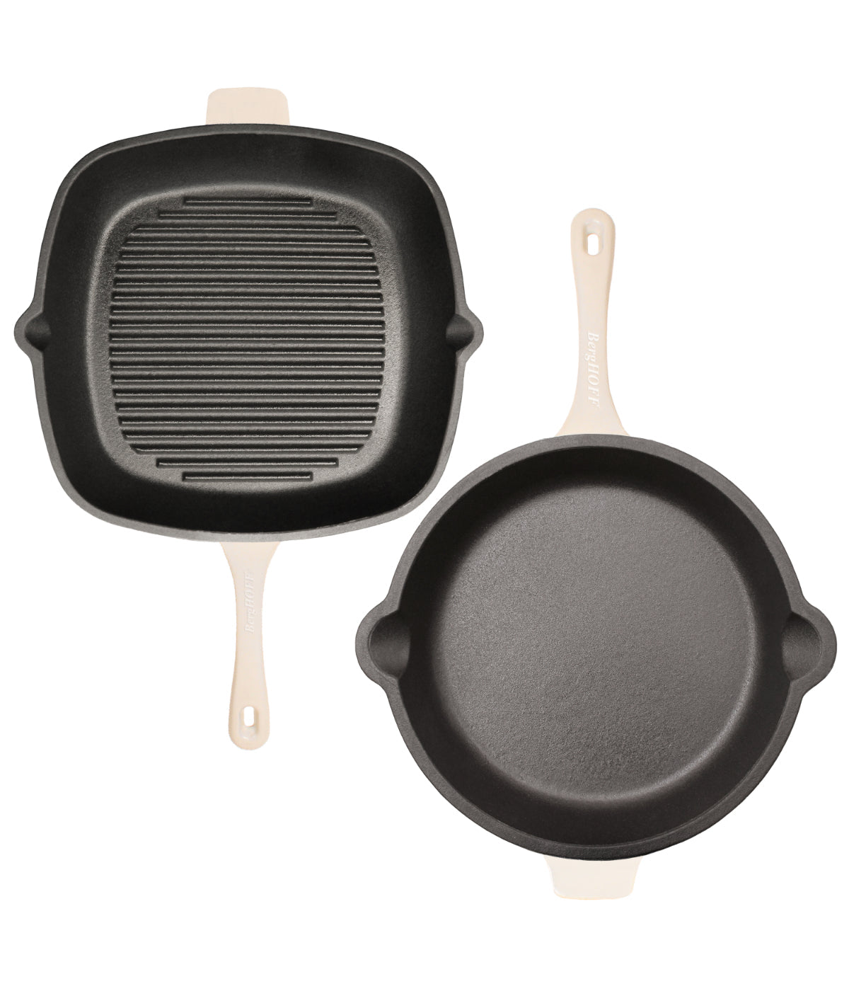  BergHOFF Neo 2 Piece Cast Iron Fry Pan & Grill Pan Set - Meringue - Bonton