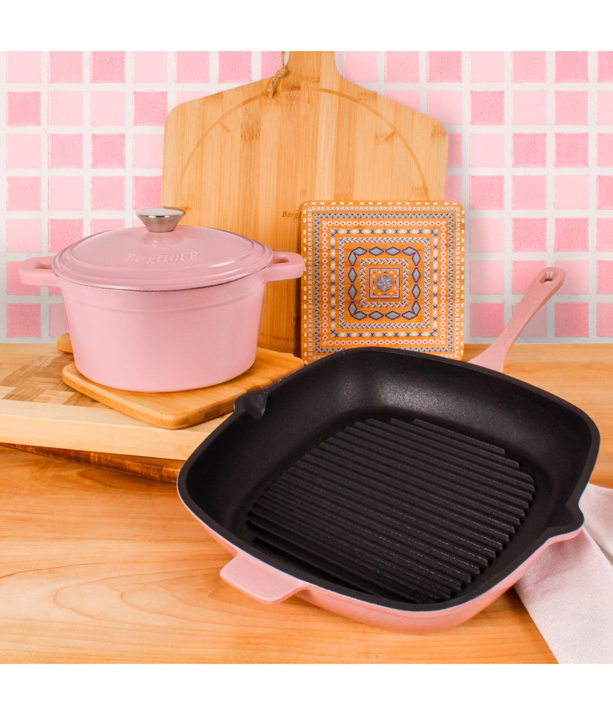  BergHOFF Neo Cast Iron Covered Dutch Oven & Grill Pan Set - Purple - Bonton