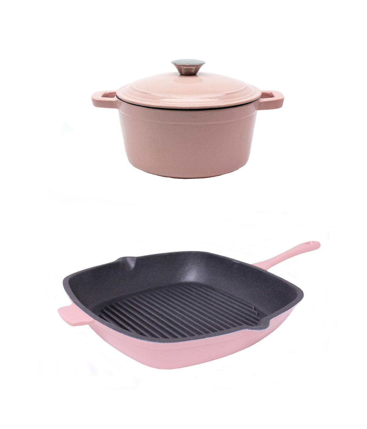  BergHOFF Neo Cast Iron Covered Dutch Oven & Grill Pan Set - Pink - Bonton