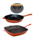  BergHOFF Neo Cast Iron 3 Piece Set with Fry Pan, Grill Pan & Slotted Steak Press - Orange - Bonton